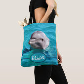 Dolfijn in blauw water personaliseren tote bag (Dichtbij)