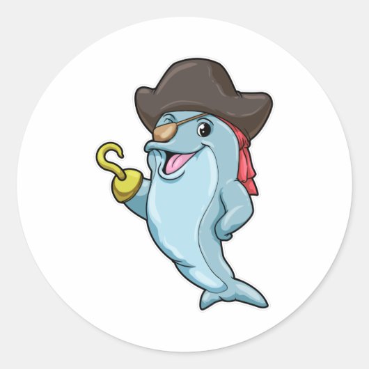 Dolfijn in de vorm van Piraat met Oogpatch en geko Ronde Sticker (Voorkant)