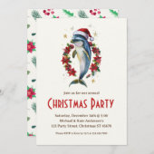 Dolfijn in een kerstmuts Poinsettias kerstfeest Kaart (Voorkant / Achterkant)