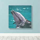 Dolfijn in groen canvas afdruk (Insitu (Houten vloer))