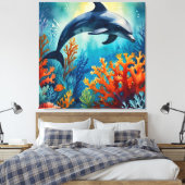 Dolfijn in het Coral Paradise Canvas Afdruk (Insitu (Slaapkamer))
