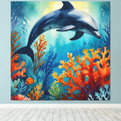 Dolfijn in het Coral Paradise Canvas Afdruk (Insitu (Houten vloer))