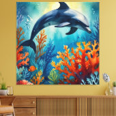 Dolfijn in het Coral Paradise Canvas Afdruk (Insitu (Woonkamer))
