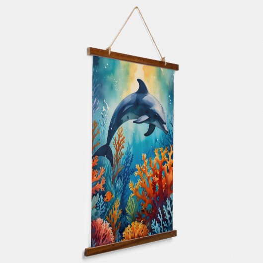 Dolfijn in het Coral Paradise Hangend Wandkleed (Gebogen)