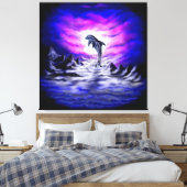Dolfijn in het maanlicht canvas afdruk (Insitu (Slaapkamer))