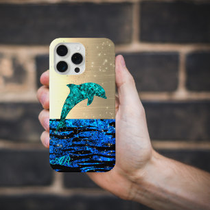 Dolfijn in het zee, sprankelend, monogram iPhone 15 pro max case