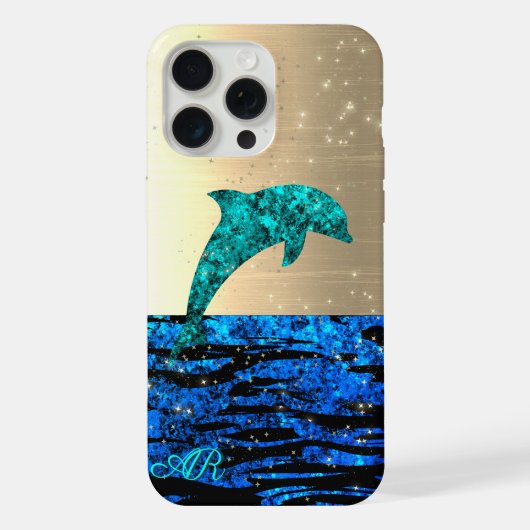 Dolfijn in het zee, sprankelend, monogram iPhone hoesje (Achterkant)