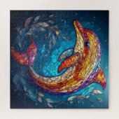 Dolfijn in ingewikkelde Glas in lood artistieke st Legpuzzel (Horizontaal)