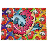 dolfijn in roze donut met regenboogtinten groot cadeauzakje (Voorkant)