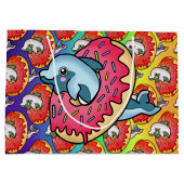 dolfijn in roze donut met regenboogtinten groot cadeauzakje (Achterkant)
