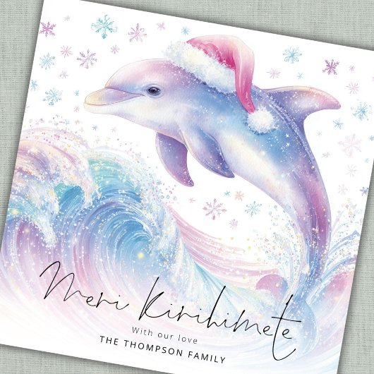 Dolfijn in Santa Hat Meri Kirihimete Kerstmis Feestdagenkaart