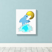 Dolfijn in zwemmen met maan canvas afdruk (Insitu (Houten vloer))