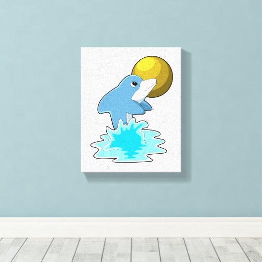 Dolfijn in zwemmen met maan canvas afdruk (Insitu (Houten vloer))