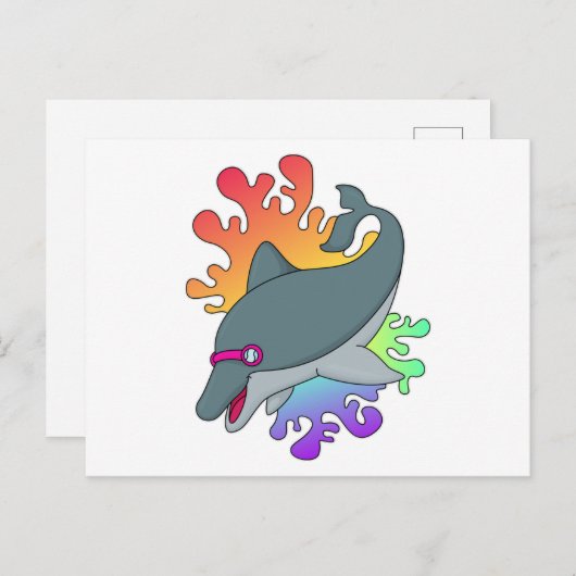Dolfijn in zwemmen met zwembril briefkaart (Voorkant / Achterkant)