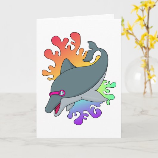 Dolfijn in zwemmen met zwembril kaart (Gele Bloem)