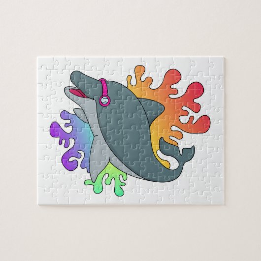 Dolfijn in zwemmen met zwembril legpuzzel (Horizontaal)