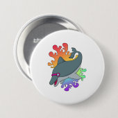 Dolfijn in zwemmen met zwembril ronde button 7,6 cm (Voorkant /achterkant)