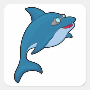 Dolfijn in zwemmen met zwembril vierkante sticker