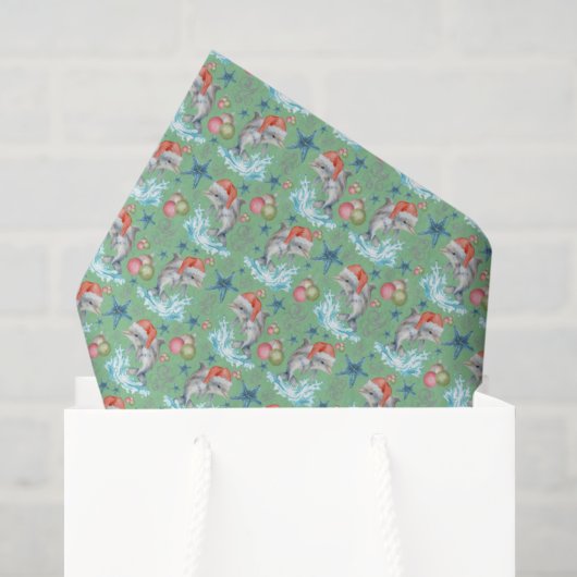 Dolfijn Kerst Tissue Papier in Groen (Cadeauzakje)