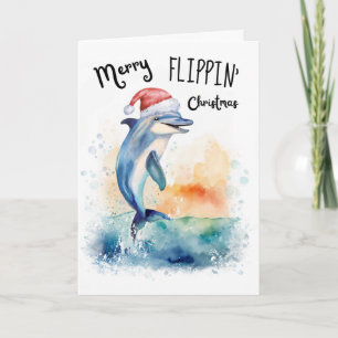 Dolfijn Kerstman Vrolijke Flippende Kerststrand Feestdagen Kaart