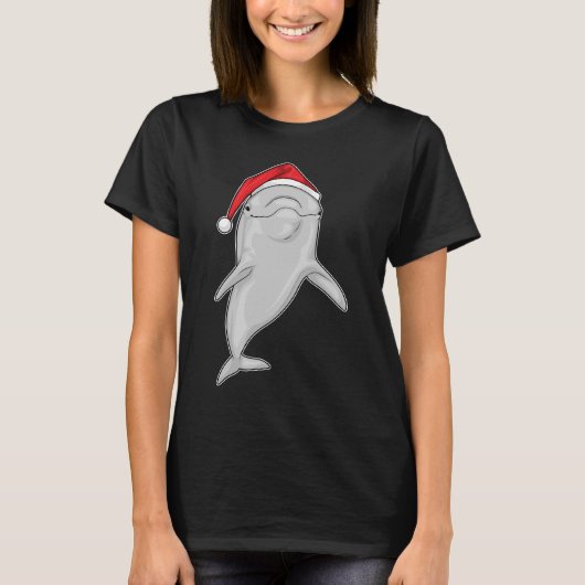 Dolfijn Kerstmis Kerstman hoed T-shirt (Voorkant)