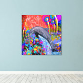Dolfijn Kleurensplash Canvas Afdruk (Insitu (Houten vloer))