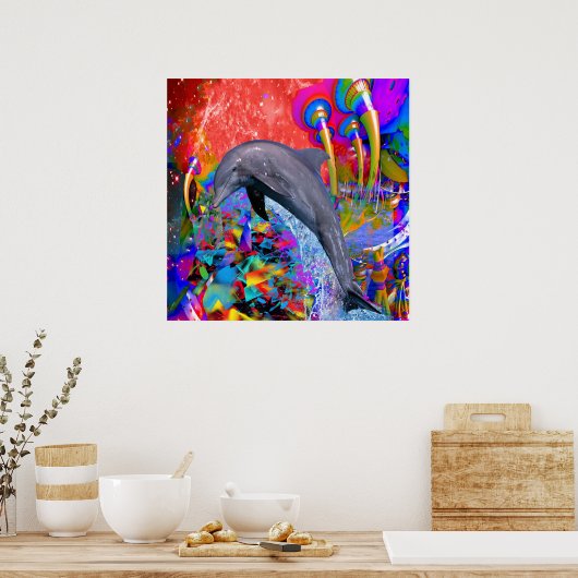 Dolfijn Kleurensplash Poster (Keuken)
