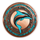 Dolfijn koper en turquoise keramische knop (Voorkant)