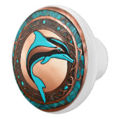 Dolfijn koper en turquoise keramische knop (Rechts)
