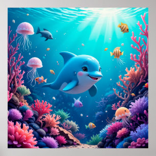 Dolfijn Koraalrif Oceaan Aquarium Thema Print