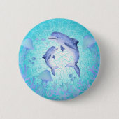 Dolfijn, kwallen ronde button 5,7 cm (Voorkant)