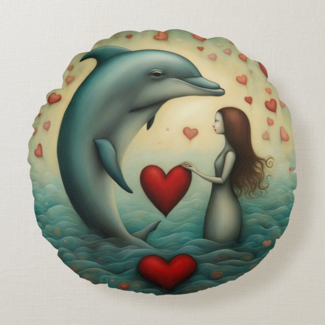 Dolfijn Liefde 1 Rond Kussen (Voorkant)