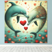 Dolfijn Liefde 2 Canvas Afdruk (Insitu (Houten vloer))