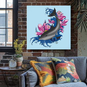 Dolfijn Lotus Bloemen Kersenbloesem Poster