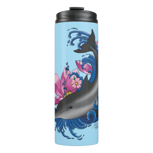 Dolfijn Lotus Bloemen Kersenbloesem Thermosbeker (Voorkant)