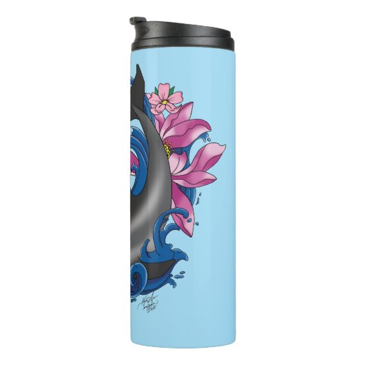 Dolfijn Lotus Bloemen Kersenbloesem Thermosbeker (Geroteerd rechts)