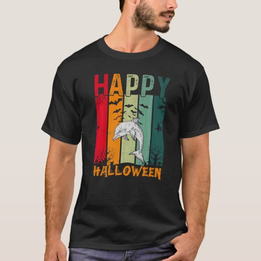 Dolfijn Meisjes Jongens Retro Stijl Halloween Dine T-shirt (Voorkant)