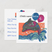 Dolfijn met ballonnen 6e verjaardag Uitnodiging (Voorkant / Achterkant)