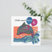 Dolfijn met ballonnen 6e verjaardag Uitnodiging (Staand voorkant)