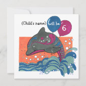 Dolfijn met ballonnen 6e verjaardag Uitnodiging (Voorkant)