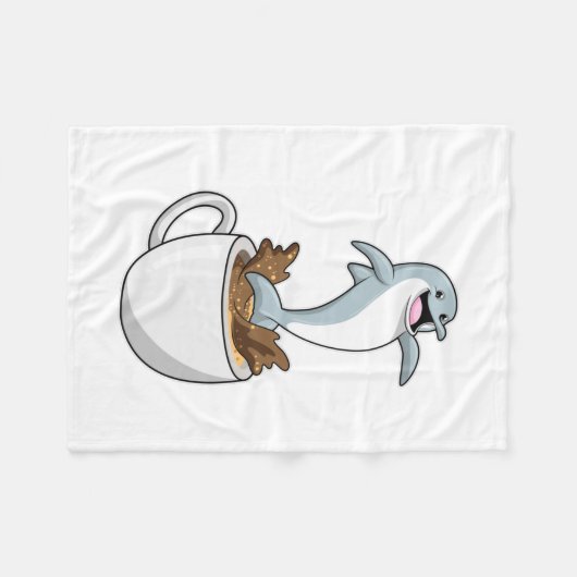 Dolfijn met beker koffie fleece deken (Voorkant (Horizontaal))