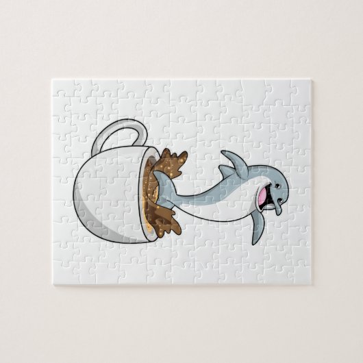 Dolfijn met beker koffie legpuzzel (Horizontaal)