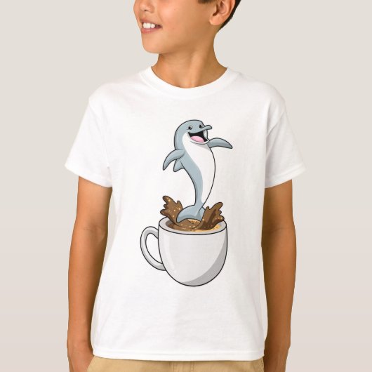 Dolfijn met beker koffie t-shirt (Voorkant)