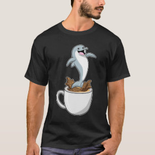 Dolfijn met beker koffie t-shirt