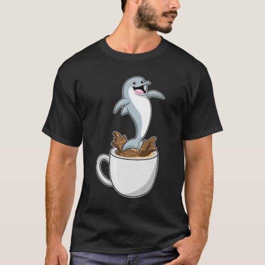 Dolfijn met beker koffie t-shirt (Voorkant)
