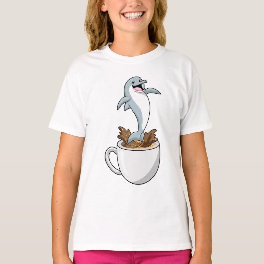 Dolfijn met beker koffie t-shirt (Voorkant)
