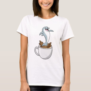 Dolfijn met beker koffie t-shirt