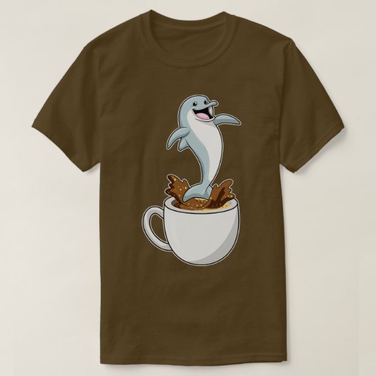 Dolfijn met beker koffie t-shirt (Design voorkant)