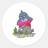 Dolfijn met bril ronde sticker (Voorkant)