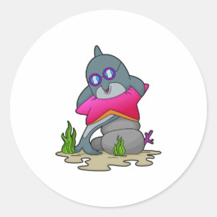 Dolfijn met bril ronde sticker